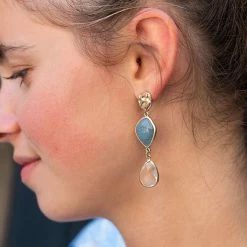 Mooch..... New Arrivals Peace Of Mind Gold Plated Mixed Stone And Crystal Drop Earrings