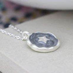 Mooch..... Peace Of Mind Silver Plated Pearlescent Grey Enamel And Silver Star Necklace