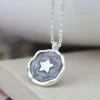 Mooch..... Peace Of Mind Silver Plated Pearlescent Grey Enamel And Silver Star Necklace