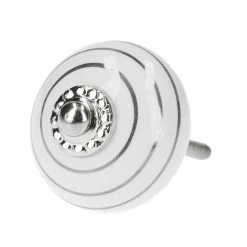Mooch..... Ceramic Drawer Knob - White With Silver Stripes New Arrivals