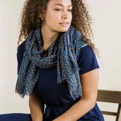 Mooch-andover New Arrivals Peace Of Mind Navy Blue And Orange Stars Scarf