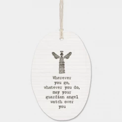 Mooch-andover East Of India Porcelain Oval Message Hanger - "Guardian Angel"