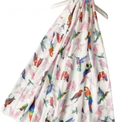 Mooch-andover Parrot & Hummingbird Print Frayed Scarf