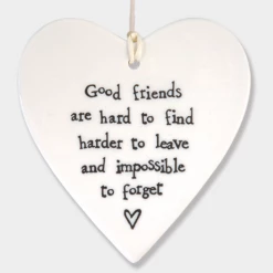 Mooch-andover East Of India Porcelain Hanging Heart - Good Friends Are Hard To Find....