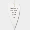 Mooch-andover East Of India Porcelain Long Hanging Heart - Happiness Is Time Spent With A Friend.....
