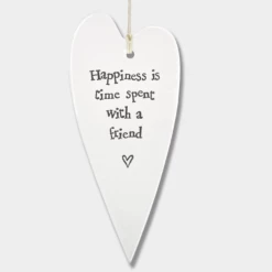 Mooch-andover East Of India Porcelain Long Hanging Heart - Happiness Is Time Spent With A Friend.....