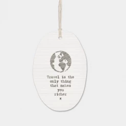 Mooch-andover East Of India Porcelain Oval Message Hanger - "Travel Is The Only Thing...." East Of India Gifts