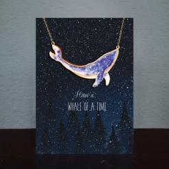 Mooch..... New Arrivals Greetings Card & Wooden Necklace - Whale