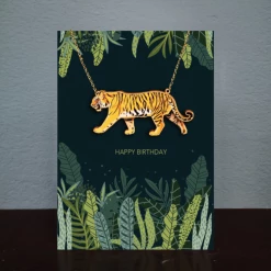 Mooch..... New Arrivals Greetings Card & Wooden Necklace - Tiger