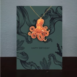 Mooch..... New Arrivals Greetings Card & Wooden Necklace - Octopus