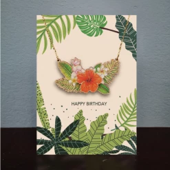Mooch..... Greetings Card & Wooden Necklace - Flower