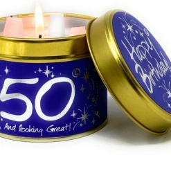 Mooch-andover New Arrivals Lily Flame Happy 50th Birthday Candle Tin