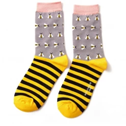 Mooch-andover Miss Sparrow Bamboo Ladies Socks - Busy Bees - Grey