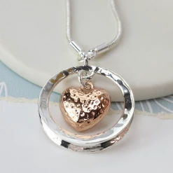 Mooch..... Peace Of Mind Silver Plated Hammered Heart In Circle Necklace Jewellery