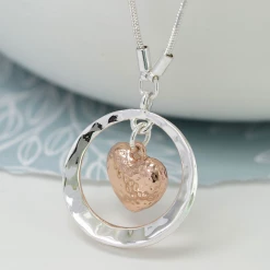 Mooch..... Peace Of Mind Silver Plated Hammered Heart In Circle Necklace Jewellery