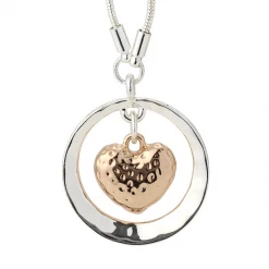 Mooch..... Peace Of Mind Silver Plated Hammered Heart In Circle Necklace Jewellery