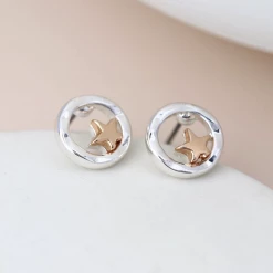 Mooch..... Peace Of Mind Silver Plated Star In Circle Earrings Gifts For Teachers