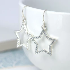 Mooch..... Jewellery Peace Of Mind Silver Plated Open Star Crystal Earrings