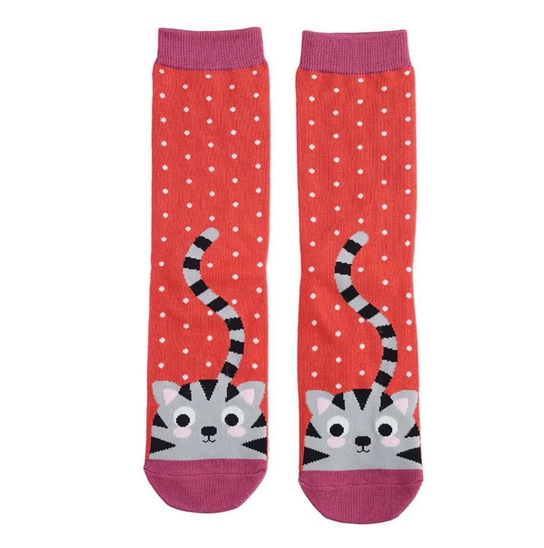 Mooch-andover Miss Sparrow Bamboo Ladies Socks - Kitty & Spots Burnt Orange Mooch-andover Miss Sparrow Bamboo Ladies Socks - Kitty & Spots Burnt Orange