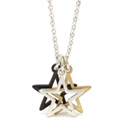 Mooch..... Peace Of Mind Silver Plated Mixed Finish Triple Stars Necklace