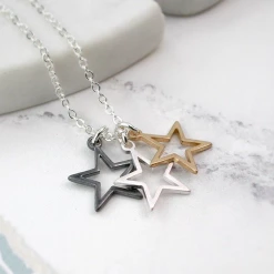 Mooch..... Peace Of Mind Silver Plated Mixed Finish Triple Stars Necklace