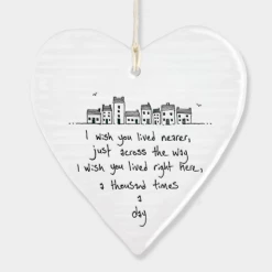 Mooch-andover New Arrivals East Of India Porcelain Hanging Heart - I Wish You Lived Nearer, Just Across The Way....