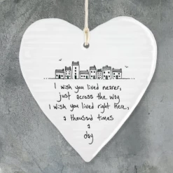 Mooch-andover New Arrivals East Of India Porcelain Hanging Heart - I Wish You Lived Nearer, Just Across The Way....