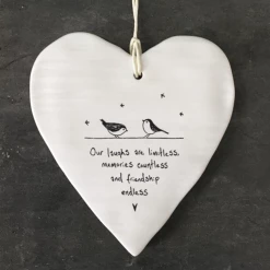 Mooch-andover East Of India Porcelain Hanging Heart -Our Laughs Are Limitless, Memories Countless....