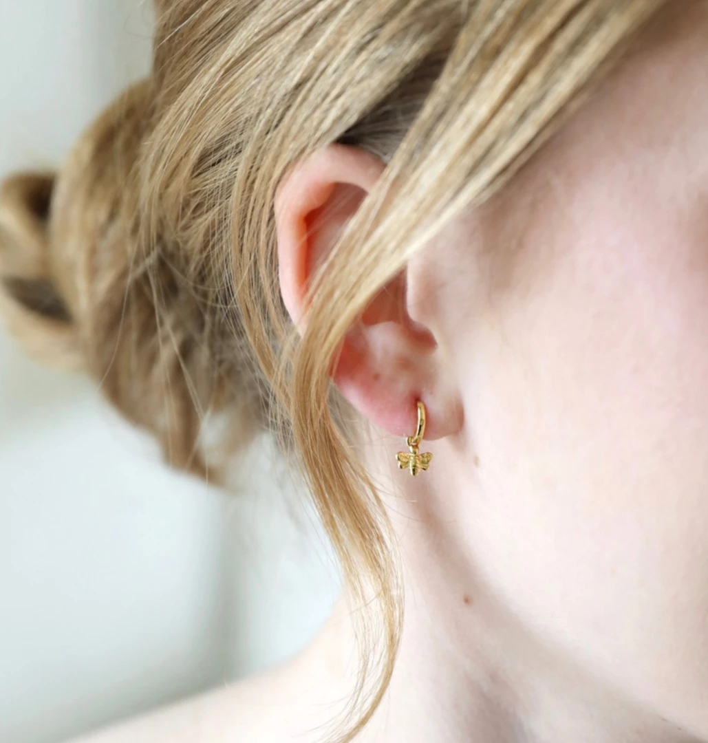 Mooch..... Gold Plated Sterling Silver Bee Huggie Earrings Mooch..... Gold Plated Sterling Silver Bee Huggie Earrings