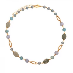 Mooch..... Blue Semi-Precious Stone And Natural Crystal Contemporary Short Necklace Jewellery