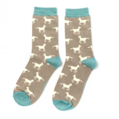Mooch-andover Miss Sparrow Bamboo Ladies Socks - Horses Light Grey
