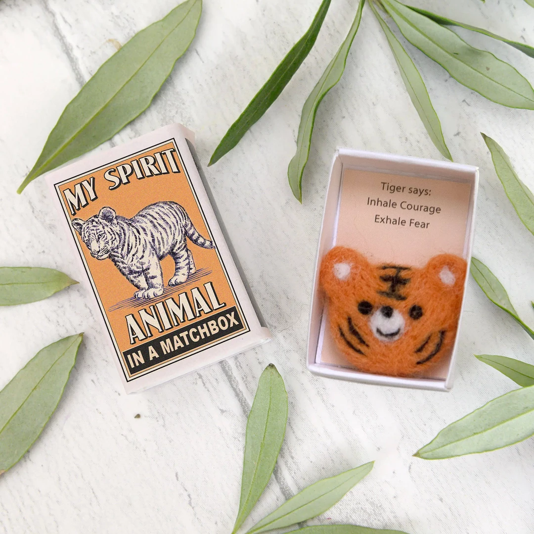 Mooch..... Wool Felt Tiger Spirit Animal In A Matchbox New Arrivals Mooch..... Wool Felt Tiger Spirit Animal In A Matchbox New Arrivals