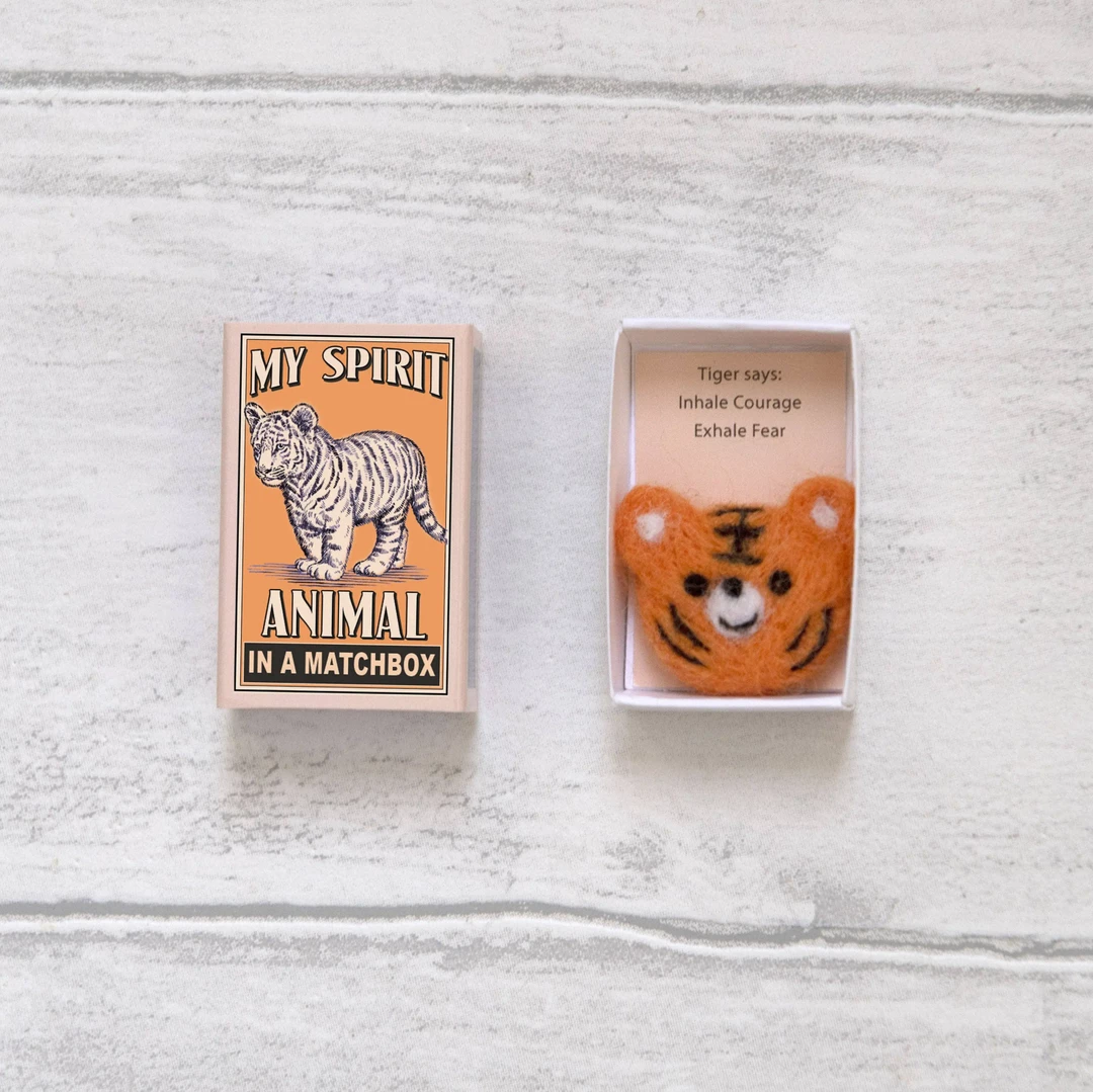 Mooch..... Wool Felt Tiger Spirit Animal In A Matchbox New Arrivals Mooch..... Wool Felt Tiger Spirit Animal In A Matchbox New Arrivals