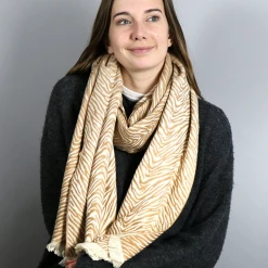 Mooch..... Rich Camel Reversible Jacquard Zebra Stripe Winter Scarf Scarves, Gloves & Headbands
