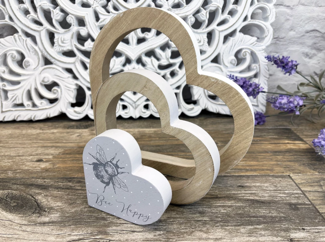 Mooch..... Set Of Three Wooden Hearts "Bee Happy" New Arrivals Mooch..... Set Of Three Wooden Hearts "Bee Happy" New Arrivals