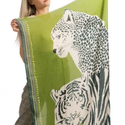 Mooch..... Tiger And Leopard Print Scarf Green Scarves, Gloves & Headbands