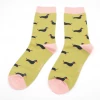 Mooch-andover Miss Sparrow Bamboo Ladies Socks - Little Sausage Dogs Olive