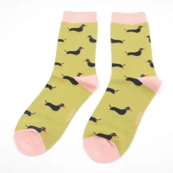 Mooch-andover Miss Sparrow Bamboo Ladies Socks - Little Sausage Dogs Olive