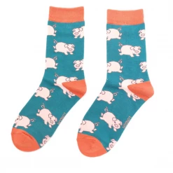 Mooch-andover Miss Sparrow Bamboo Ladies Socks - Piglets Teal
