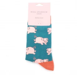 Mooch-andover Miss Sparrow Bamboo Ladies Socks - Piglets Teal