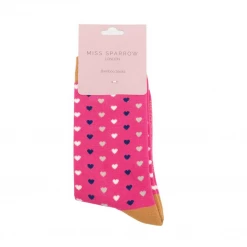 Mooch-andover Miss Sparrow Bamboo Ladies Socks - Hearts Hot Pink