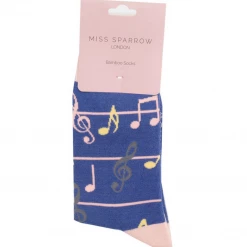 Mooch-andover Miss Sparrow Bamboo Ladies Socks - Music Notes Denim Blue