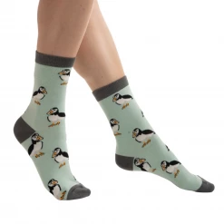 Mooch-andover Miss Sparrow Bamboo Ladies Socks - Cute Puffins Duck Egg