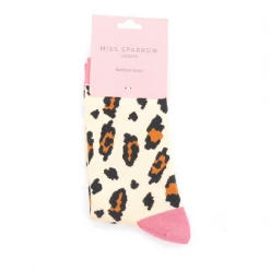 Mooch-andover Miss Sparrow Bamboo Ladies Socks -Leopard Spot Cream