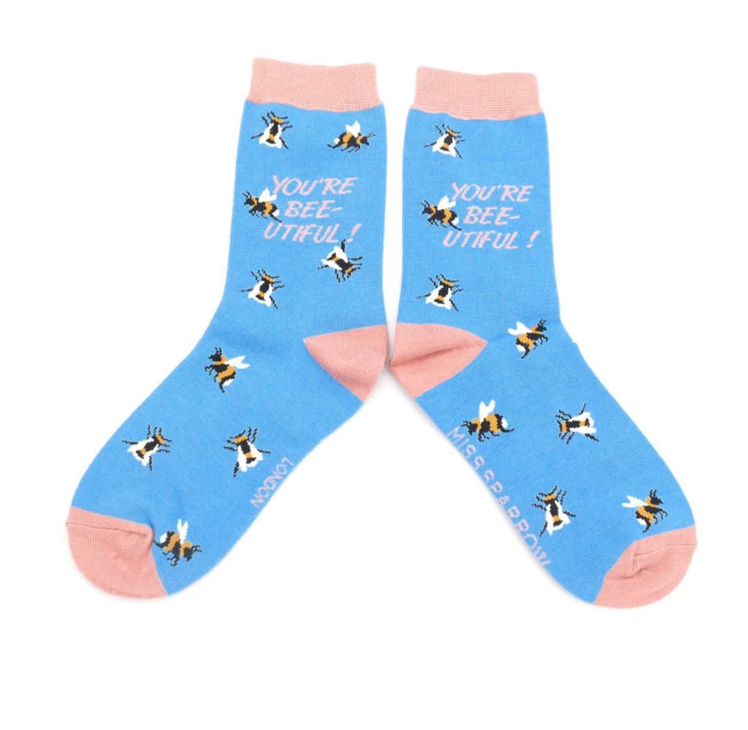 Mooch-andover Miss Sparrow Bamboo Ladies Socks - Bee-utiful Sky Blue Mooch-andover Miss Sparrow Bamboo Ladies Socks - Bee-utiful Sky Blue