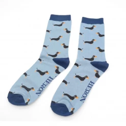 Mooch-andover Mr Heron Bamboo Mens Socks - Little Sausage Dogs Denim