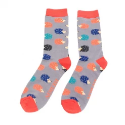 Mooch-andover Mr Heron Bamboo Mens Socks - Fun Hedgehogs Grey
