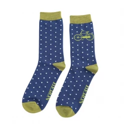 Mooch-andover Mr Heron Bamboo Mens Socks - Bike & Spots Navy