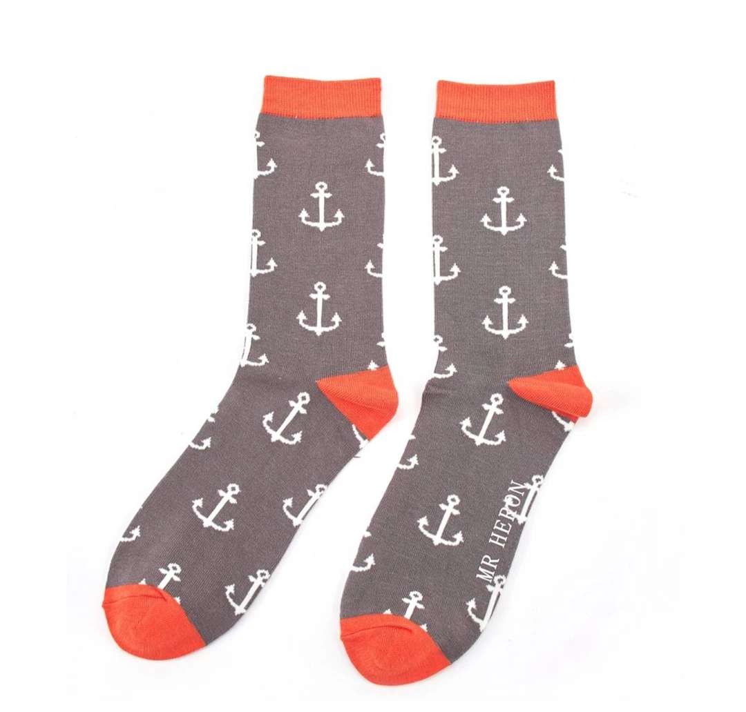 Mooch-andover Mr Heron Bamboo Mens Socks - Anchors Grey Mooch-andover Mr Heron Bamboo Mens Socks - Anchors Grey
