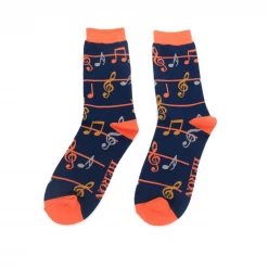 Mooch-andover Mr Heron Bamboo Mens Socks - Multicolour Music Notes Navy